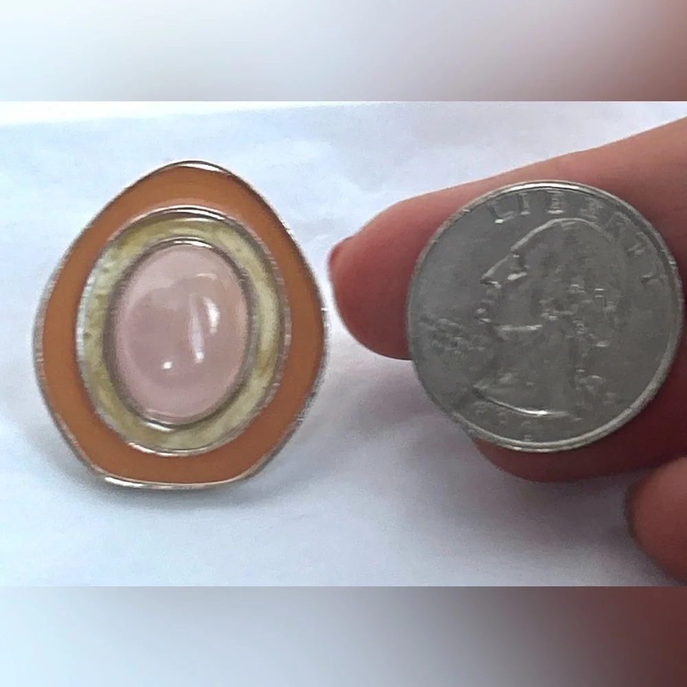 Vintage Avon Celia‎ Sebrini Semi Precious Rose Quartz Orange and Pink Earrings